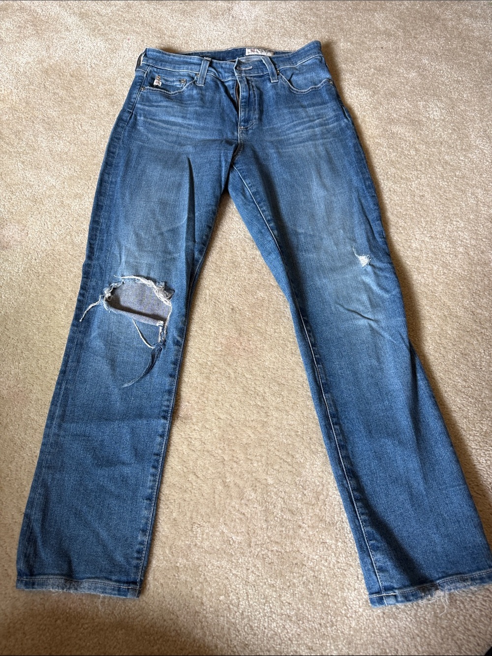 Ag Mari crop high rise slim straight Distressed Jeans